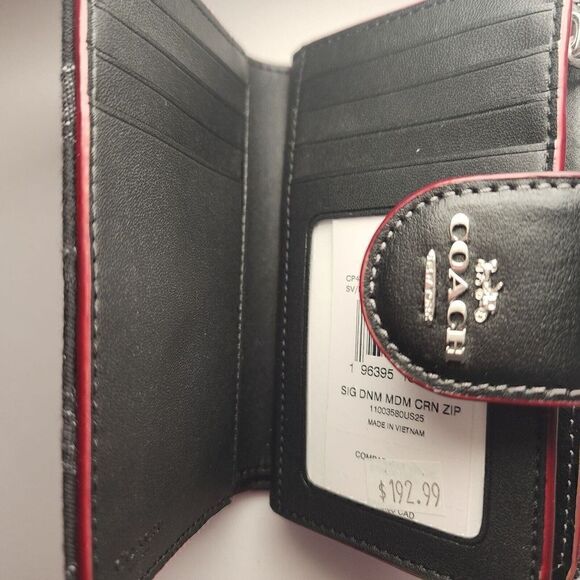 NWT Coach CP435 Medium Corner Zip Wallet In Signature Denim Black - Picture 2 of 4